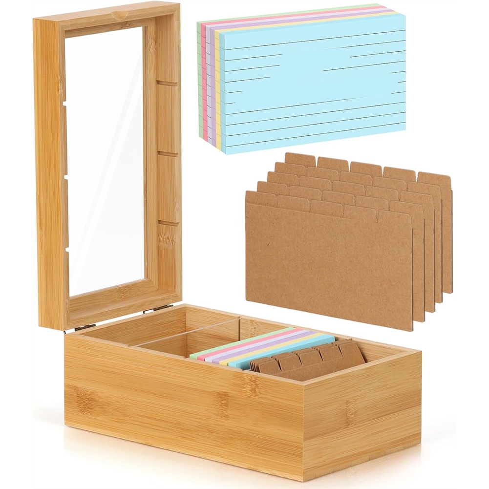 ABUA Bamboo Index Card Organiz - Card Index Box review and price